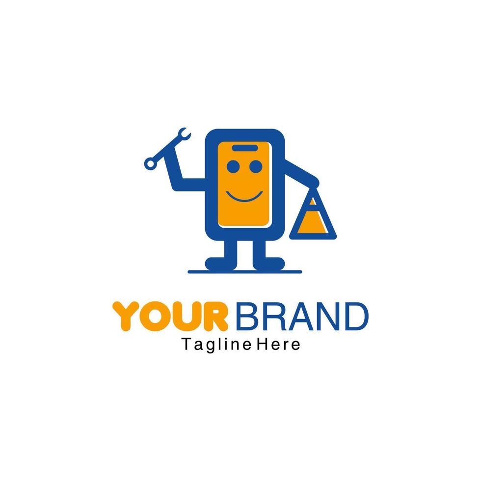 mobile phone repair mascot logo design. suitable for shop business and cellphone repair vector