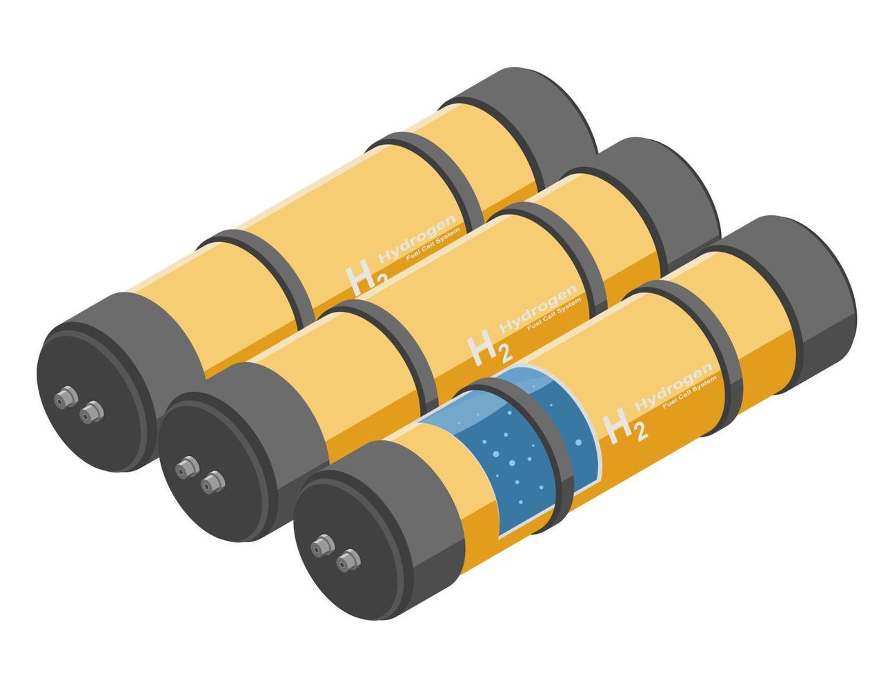 sistema de paquete de almacenamiento de hidrógeno comprimido celda de combustible tanque h2 en ev coche ecología energía limpia ilustración isométrica vector aislado