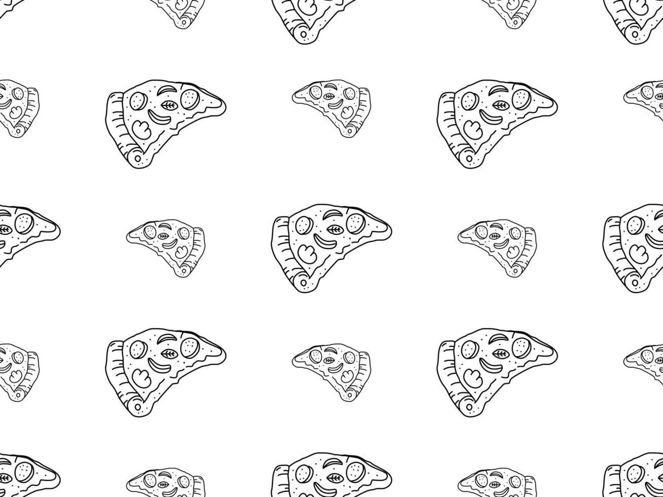 personaje de dibujos animados de pizza de patrones sin fisuras sobre fondo blanco. vector