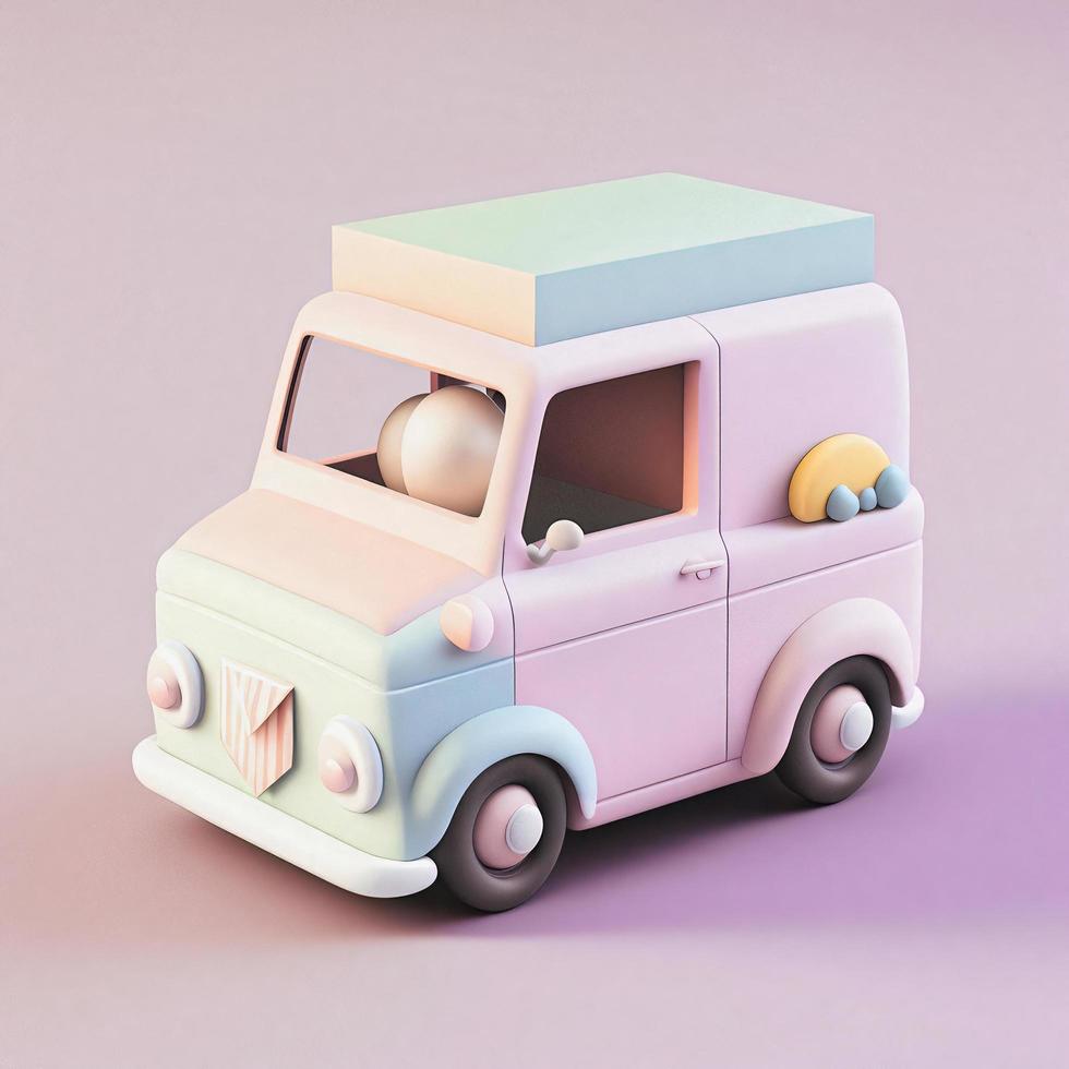 Cute  whimsical 3D delivery car icon character perfect for logistics, transportation project photo