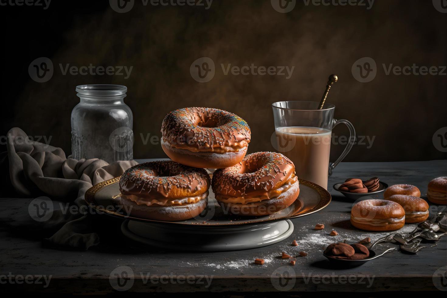 doughnuts on white background, perfect for advertising, packaging, menus, cookbooks. Highlighting texture and details, shot from above, high-res suitable for printing, posters, banners and more photo