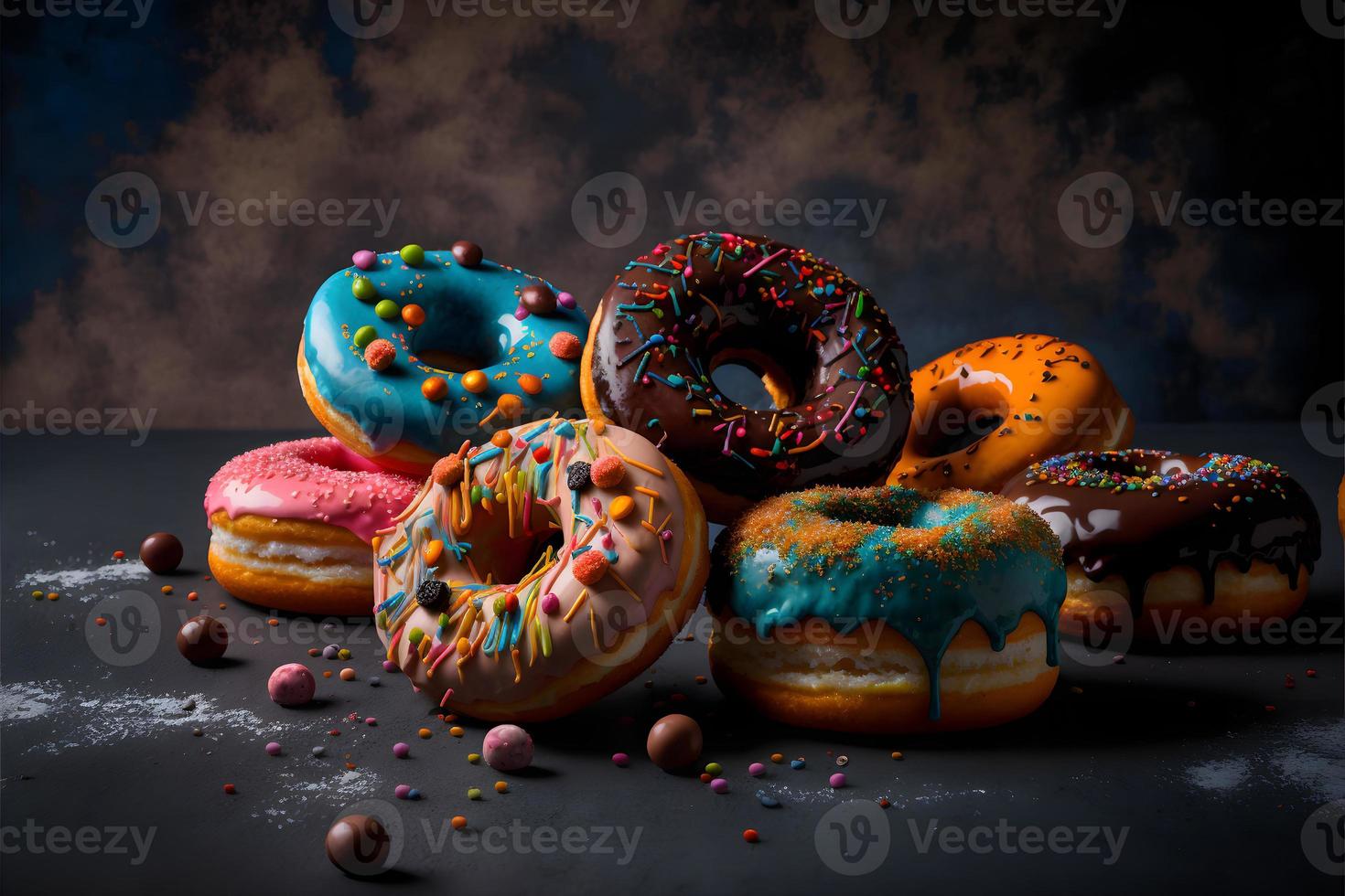 doughnuts on white background, perfect for advertising, packaging, menus, cookbooks. Highlighting texture and details, shot from above, high-res suitable for printing, posters, banners and more photo