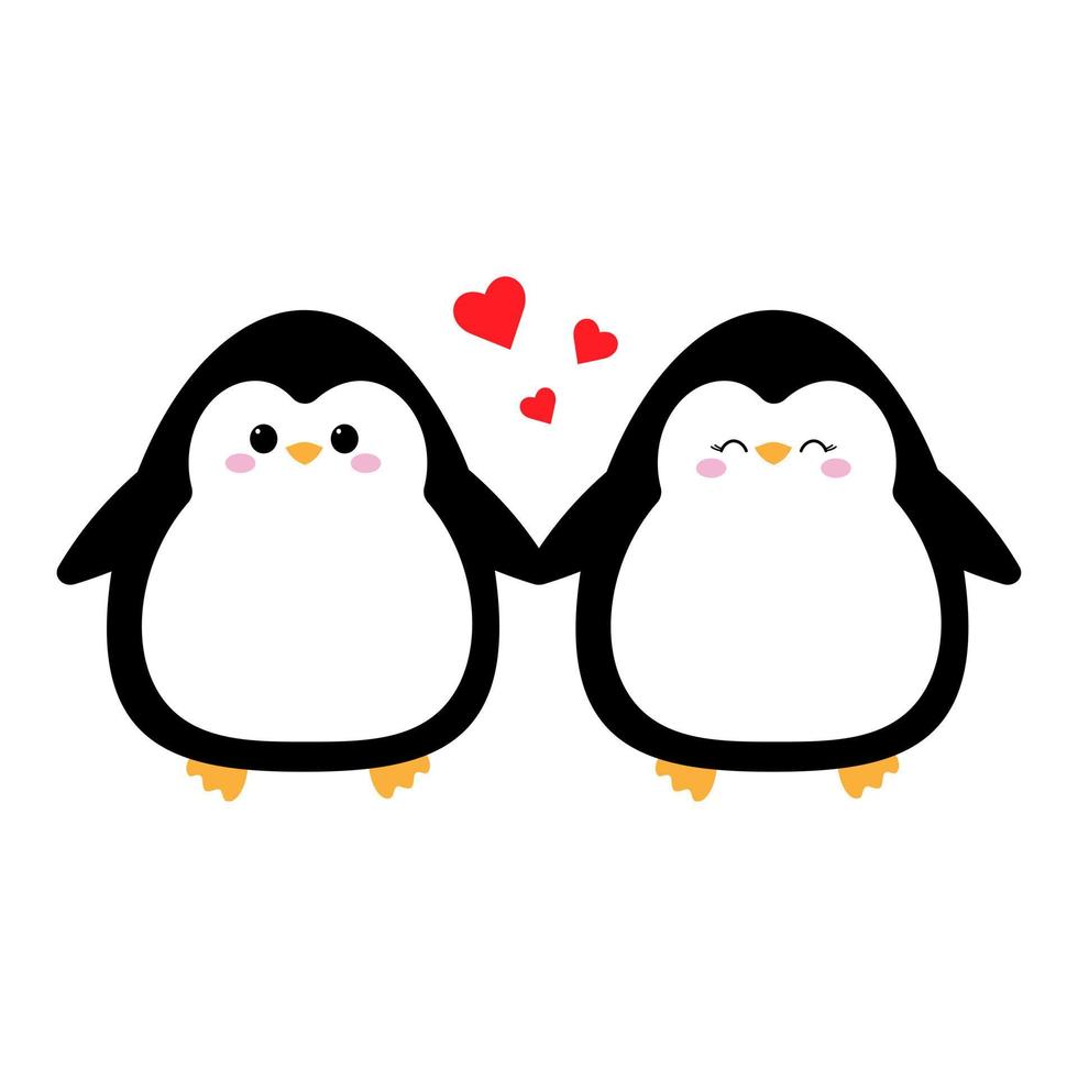 Couple of penguins in love holding hands vector