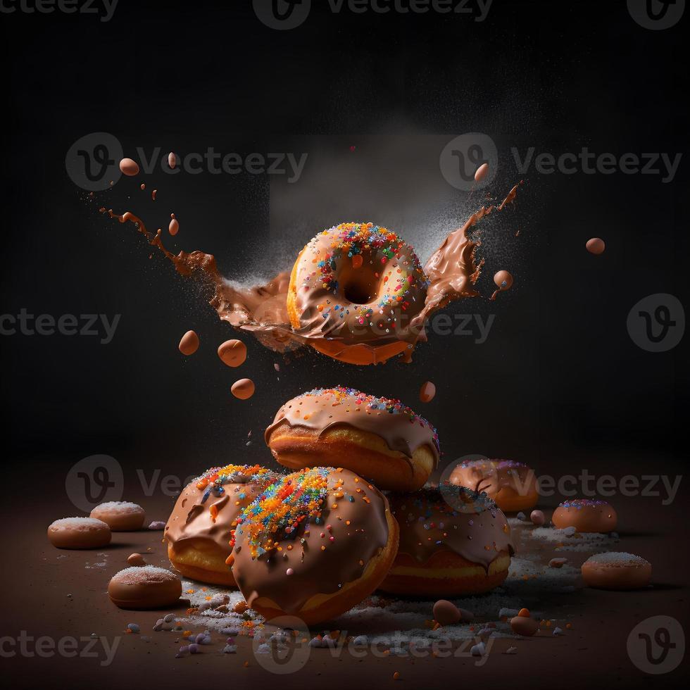 doughnuts on white background, perfect for advertising, packaging, menus, cookbooks. Highlighting texture and details, shot from above, high-res suitable for printing, posters, banners and more photo