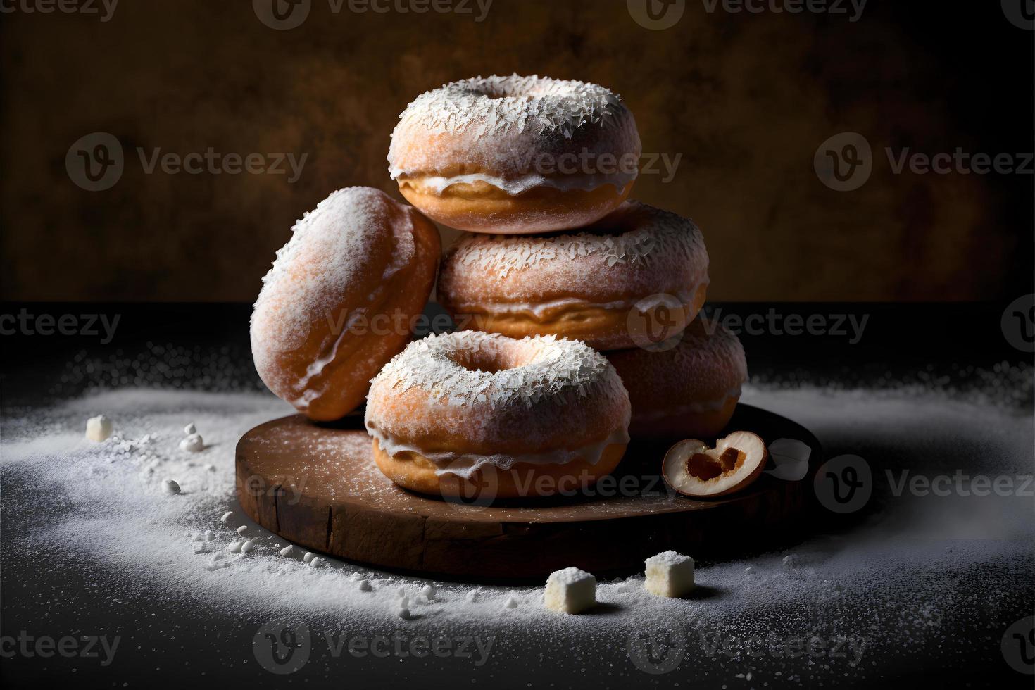 doughnuts on white background, perfect for advertising, packaging, menus, cookbooks. Highlighting texture and details, shot from above, high-res suitable for printing, posters, banners and more photo