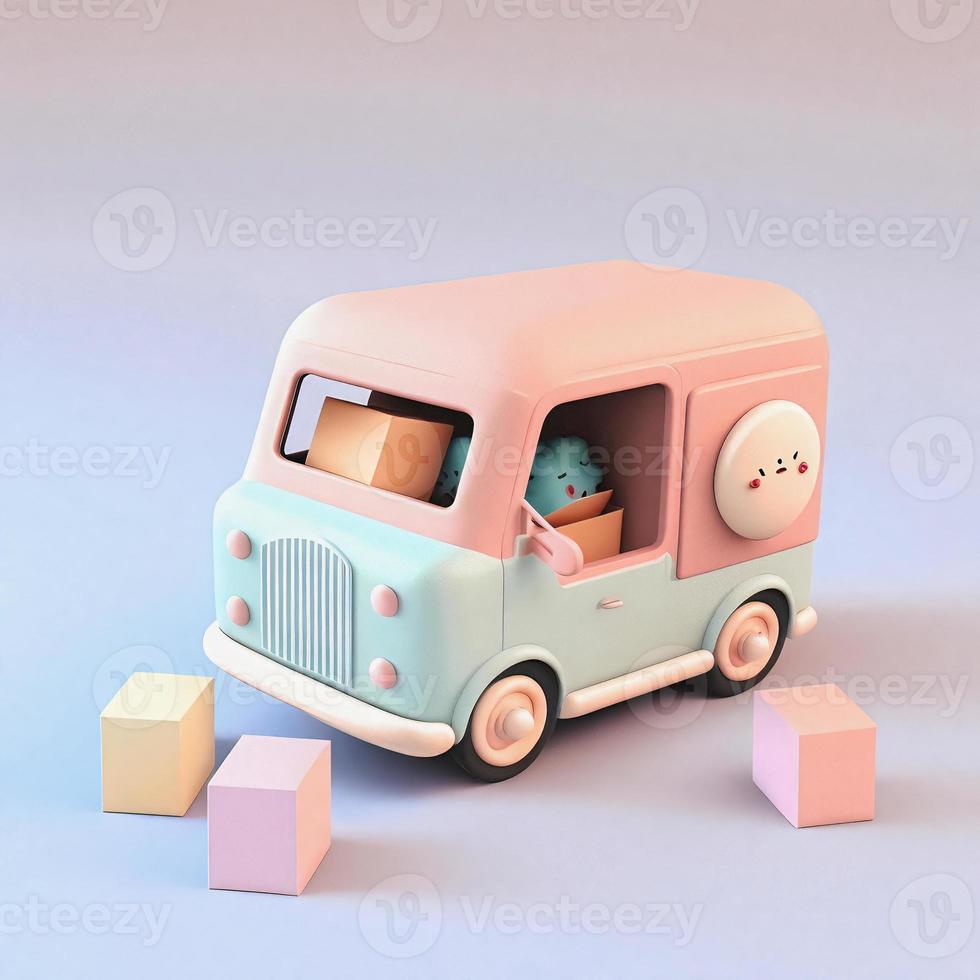 te whimsical 3D delivery car icon character perfect for logistics, transportation projects photo