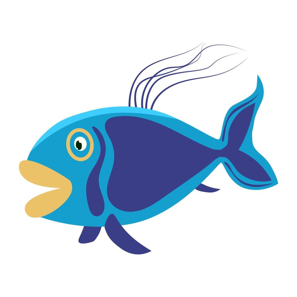 Blue fish with big yellow lips isolated on white. Flexible thin fins and beautiful pattern. Vector EPS10.