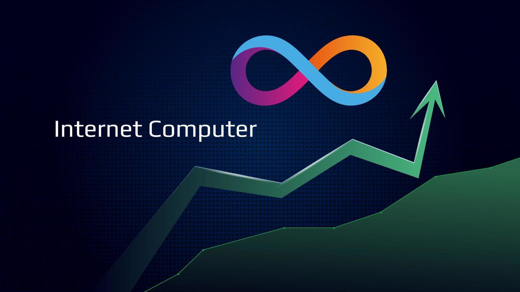 Dfinity Internet Computer ICP in uptrend and price is rising. Crypto coin symbol and green up arrow. Uniswap flies to the moon. Vector illustration.