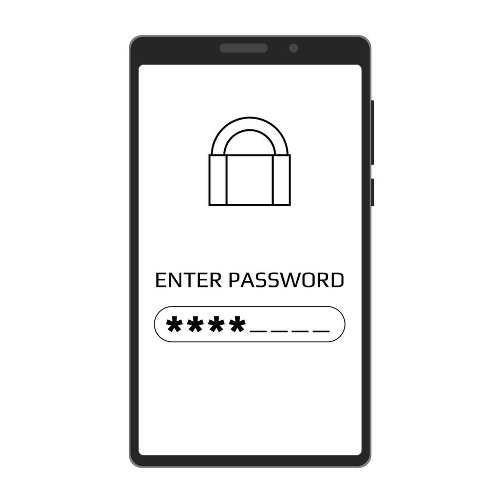 ingrese el concepto de contraseña en la pantalla del teléfono móvil aislada en blanco. teléfono inteligente con un campo de contraseña y asteriscos. ilustración vectorial vector