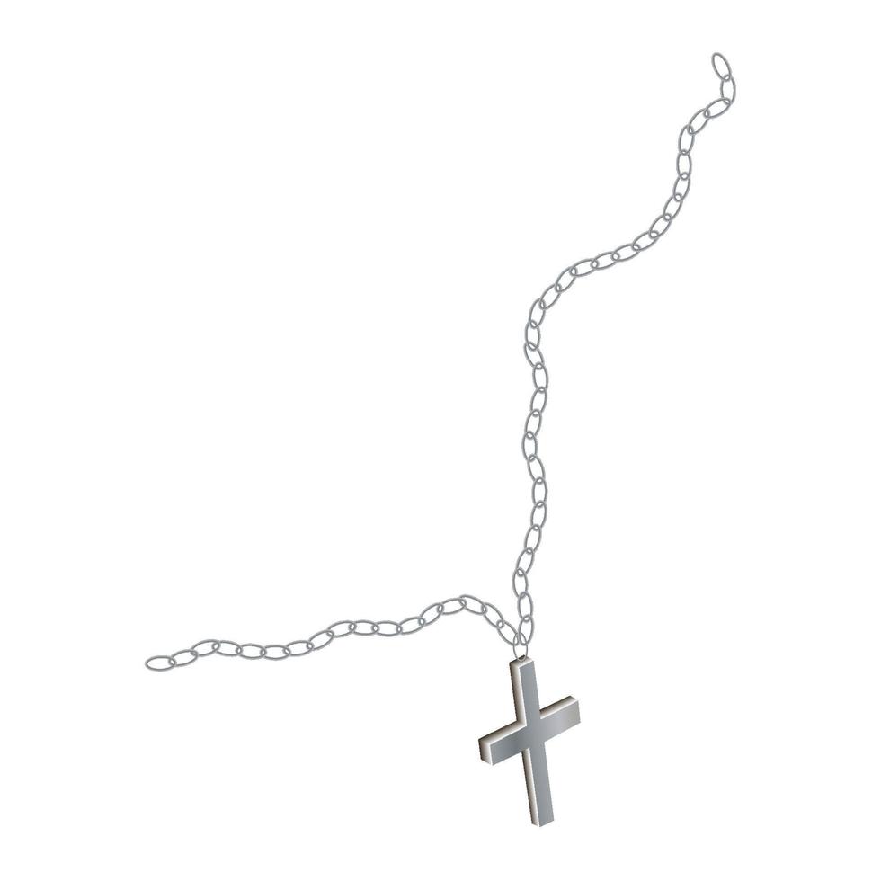 Religious orthodox silver cross on a chain isolated on white. The chain is torn. Vector EPS10.