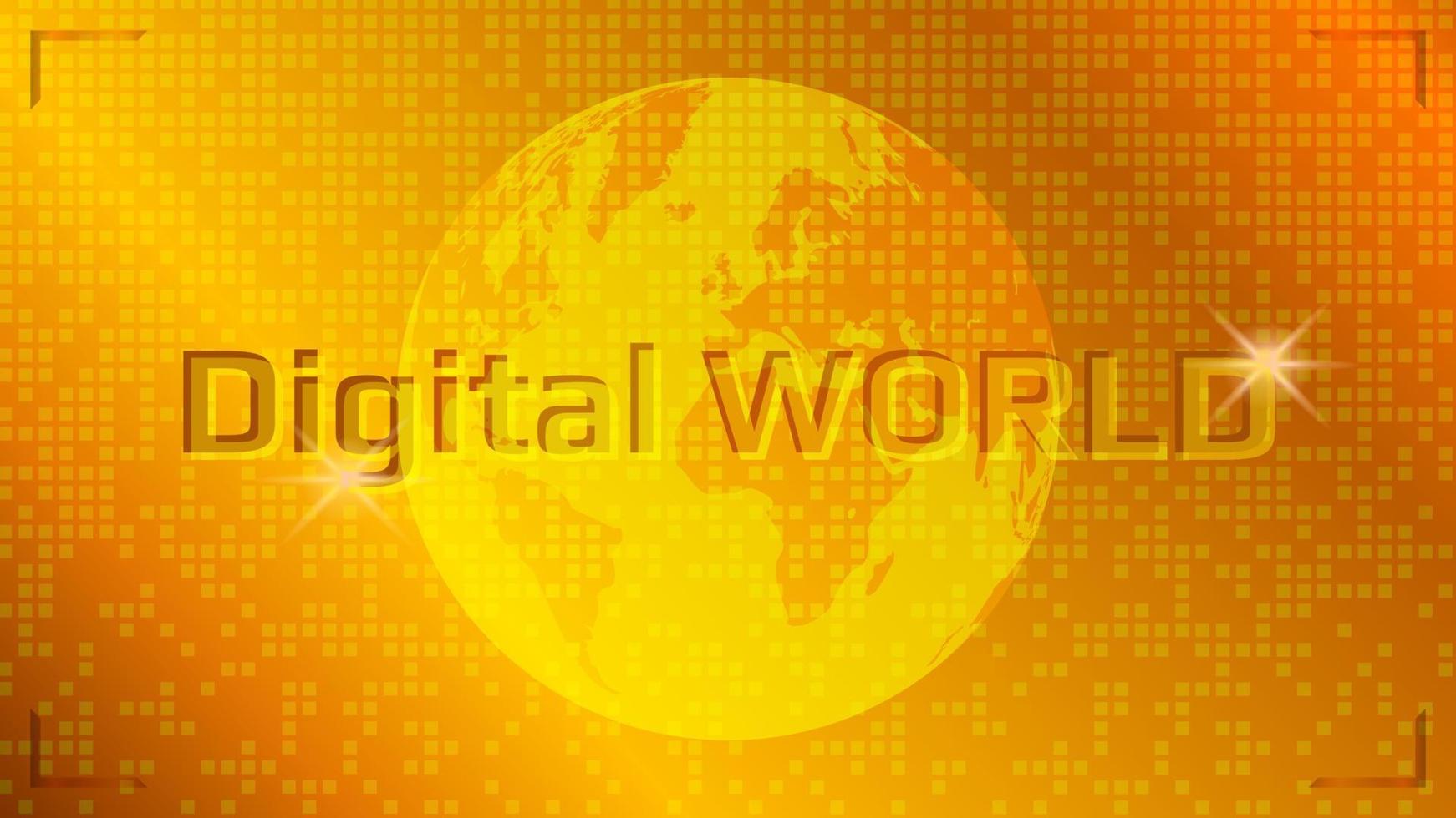 Digital world abstract golden background. Planet Earth on a yellow background. Vector EPS 10.