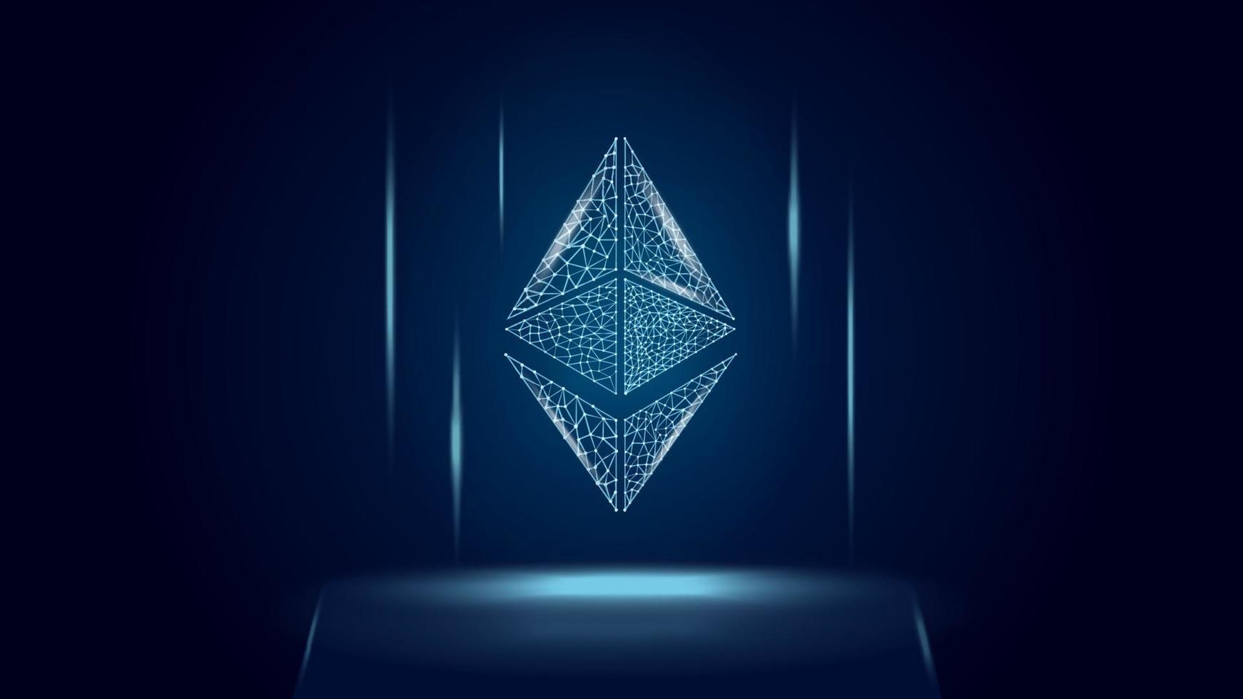 símbolo de token de criptomoneda ethereum eth, icono de moneda en el fondo oscuro de la estructura alámbrica poligonal. oro digital para sitio web o banner. eps10 vectoriales. vector