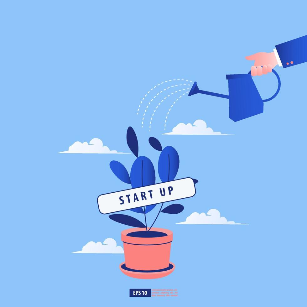 Business Man Watering Plant concept. Start up growth strategy. Vector illustration