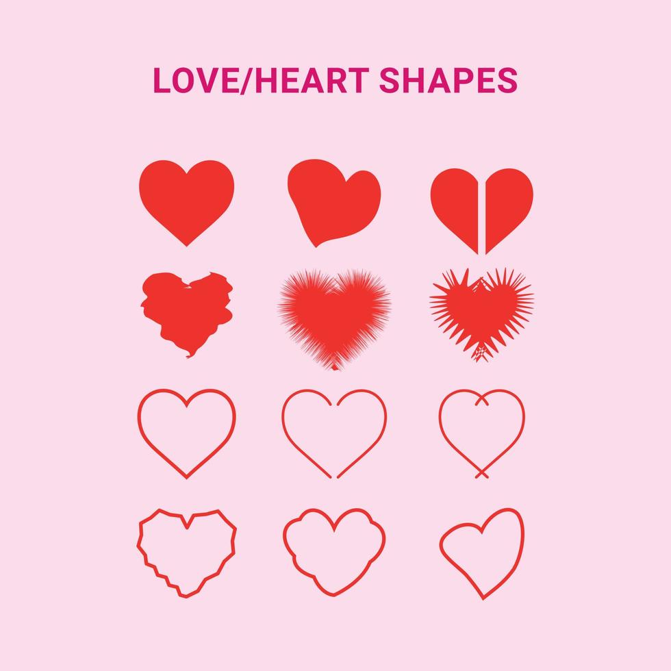 Love and heart shapes set vector