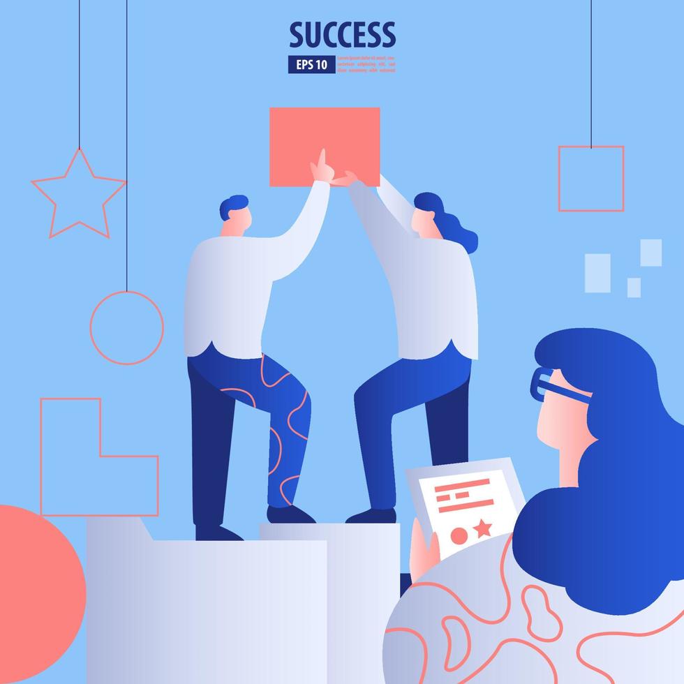 Teamwork and development concept. People build together to be success. Business vector illustration