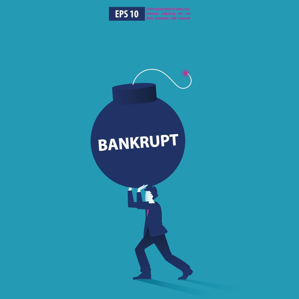 Bankruptcy vector illustration  concept. Businessman with broke company. global financial crisis with arrow decrease symbol. economy drop, lost,and bankrupt
