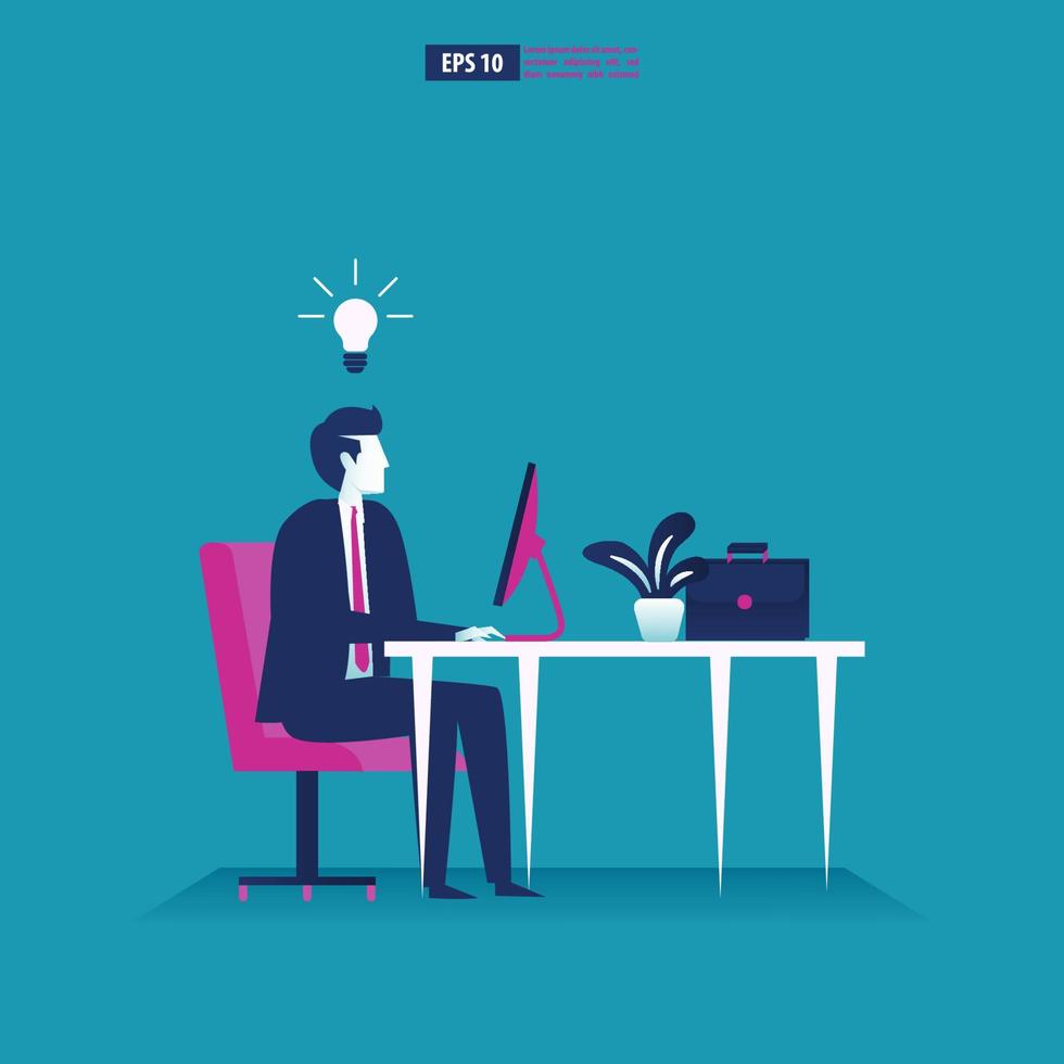 empresario encuentra ideas en su trabajo. ilustración vectorial de negocios vector