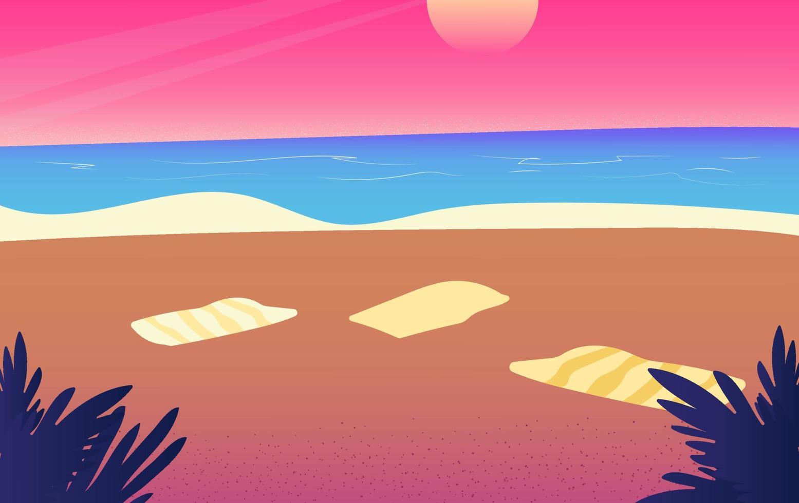 concepto de paisaje de mar y playa. el hombre silueta disfruta de la belleza de la puesta de sol en la playa de verano. ilustración vectorial vector