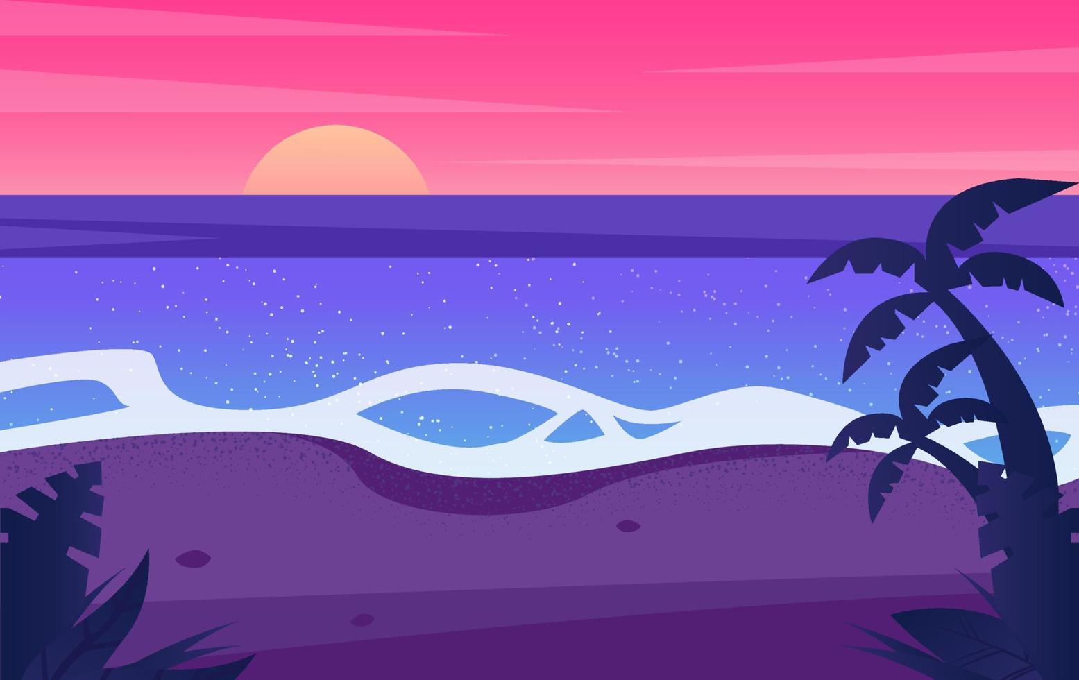 Sea and beach landscape concept. Silhouette man enjoy beauty of summer beach sunset. vector illustration