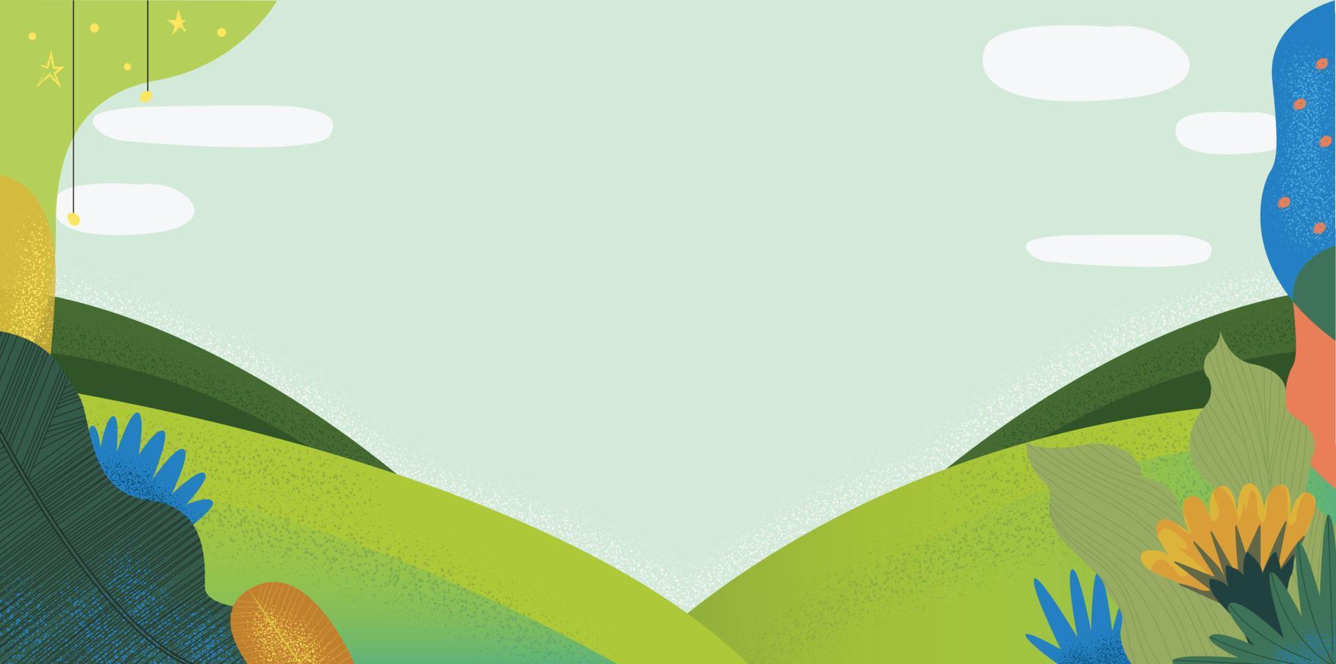 hermosa vista moderna del paisaje natural con árboles y colinas. banner, póster, paisaje de fondo ilustración vectorial vector