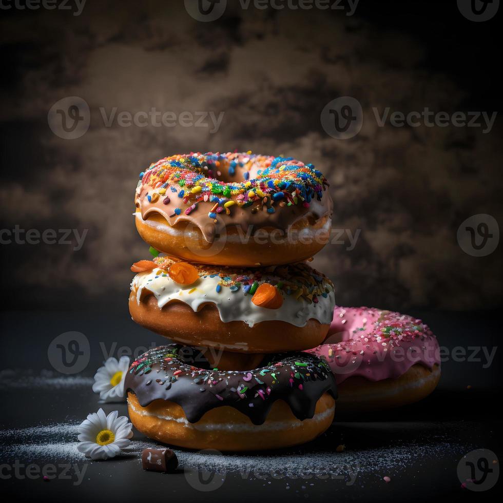 doughnuts on white background, perfect for advertising, packaging, menus, cookbooks. Highlighting texture and details, shot from above, high-res suitable for printing, posters, banners and more photo