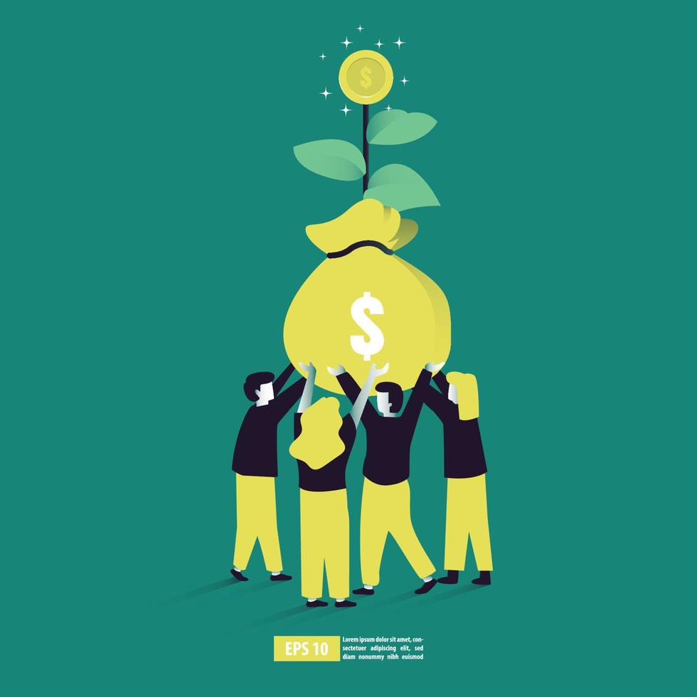 Return on investment concept, ROI chart and graph, Business, profit, and success. Growing money tree, Gold coins on branches. Symbol of wealth. Flat style vector illustration