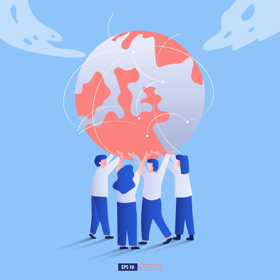 People holding world globe concept. Business vector illustration