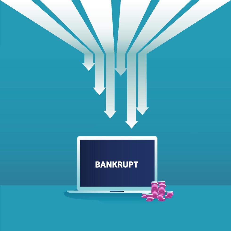 Bankruptcy vector illustration  concept. Businessman with broke company. global financial crisis with arrow decrease symbol. economy drop, lost,and bankrupt