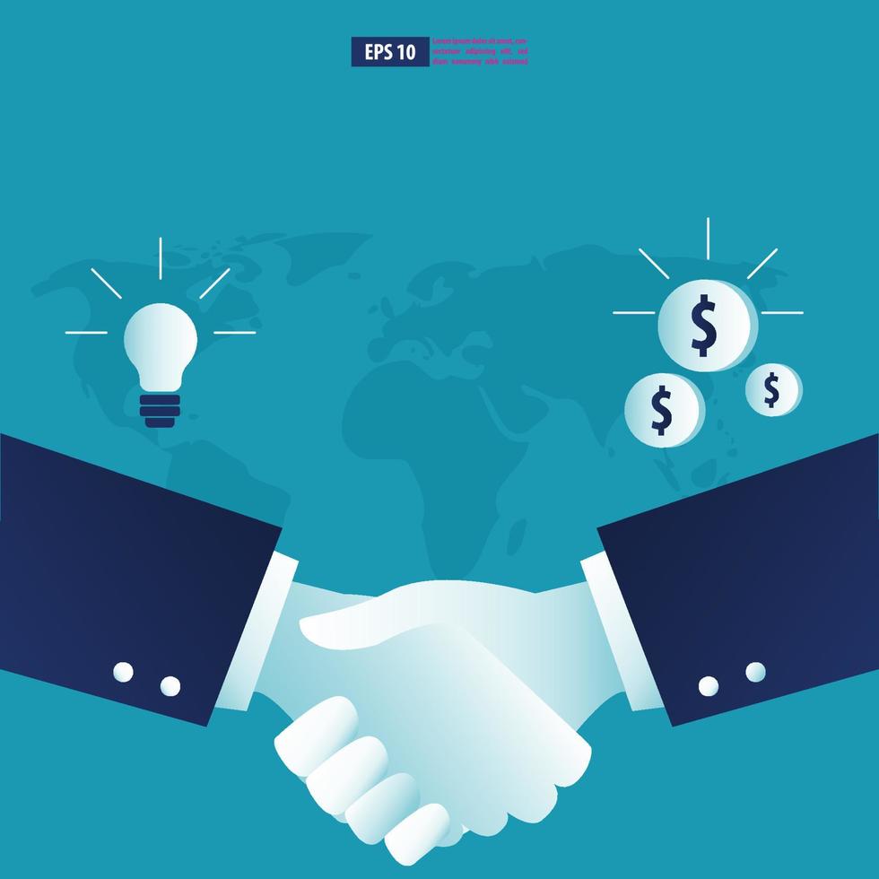 Business contract cooperation concept, two businessman shaking hands. Business vector illustration