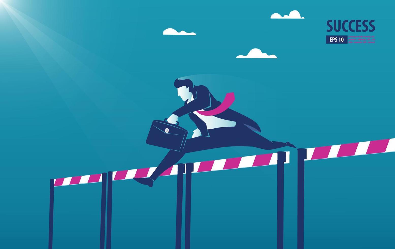 Businessman jumping from obstacles to success. Achievement  background vector illustrations