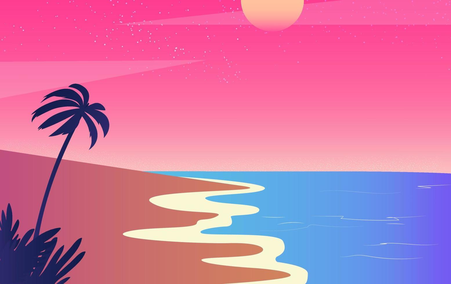 Sea and beach landscape concept. Silhouette man enjoy beauty of summer beach sunset. vector illustration