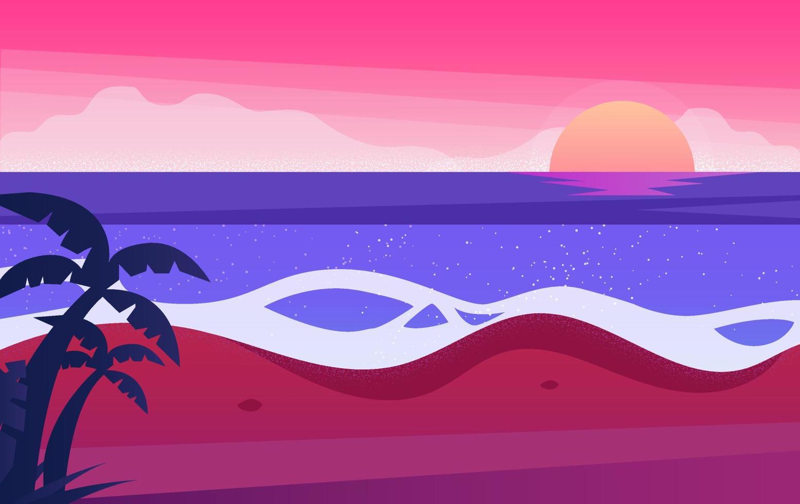 Sea and beach landscape concept. Silhouette man enjoy beauty of summer beach sunset. vector illustration