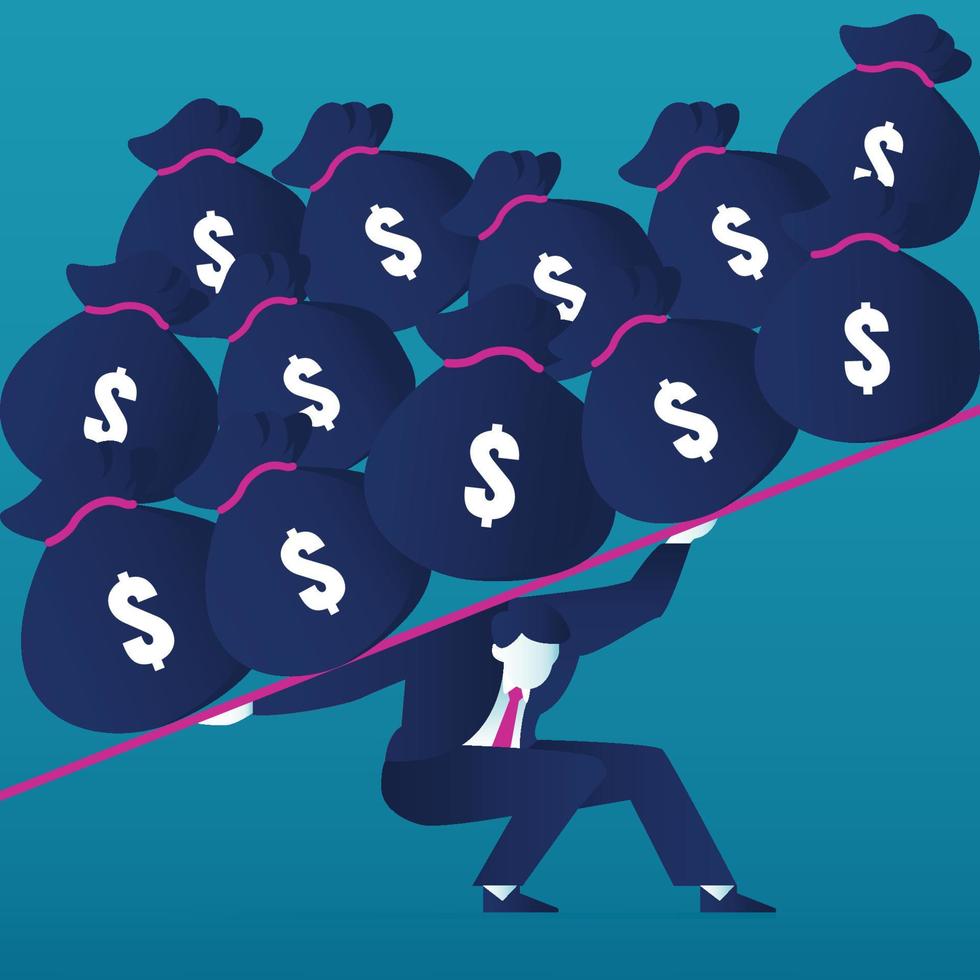 A businessman bears a burden on global financial crisis with arrow decrease symbol. economy drop, lost, and bankrupt. Background vector illustration