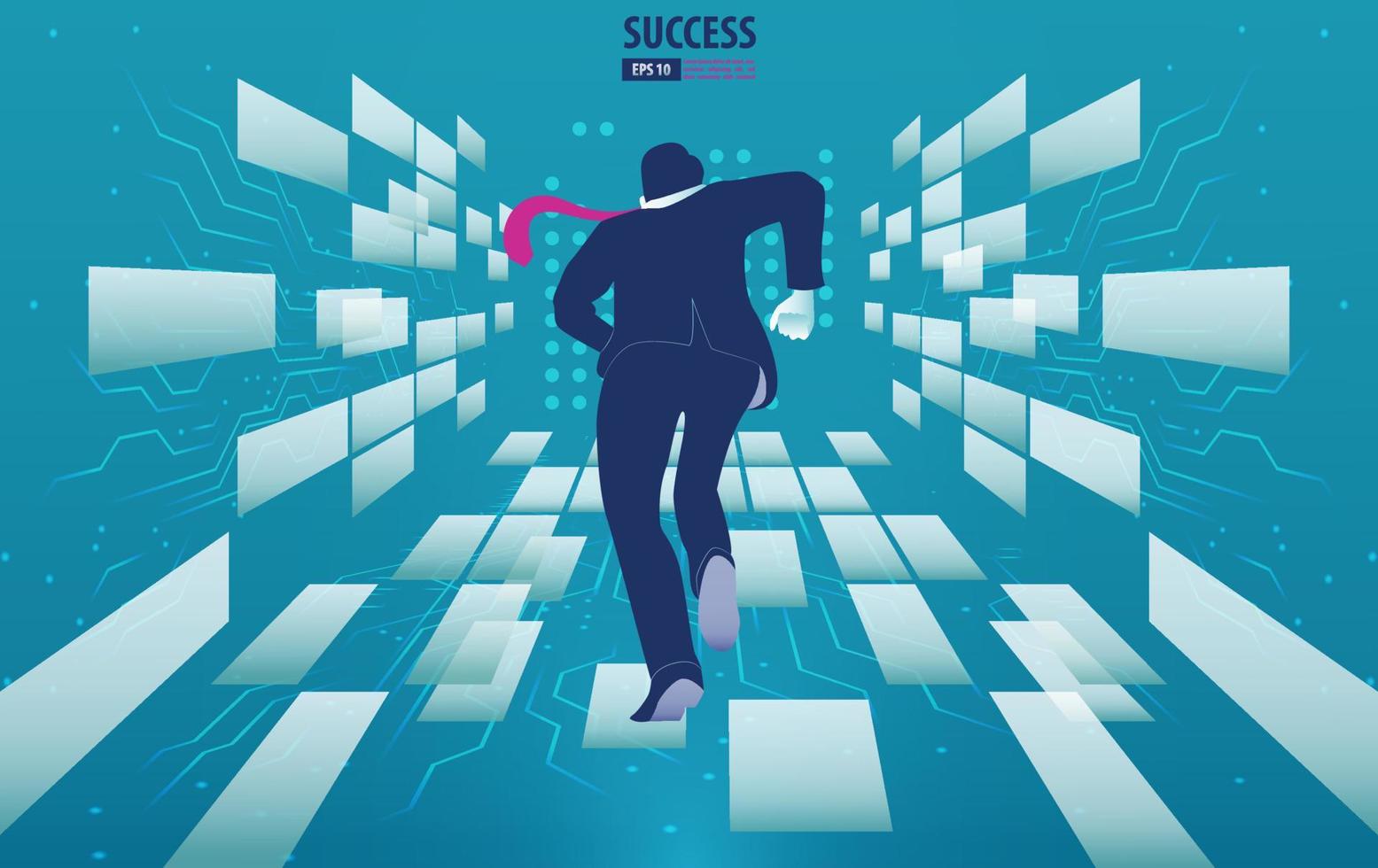 Businessman running to the future. Catch the opportunity.  background vector illustration