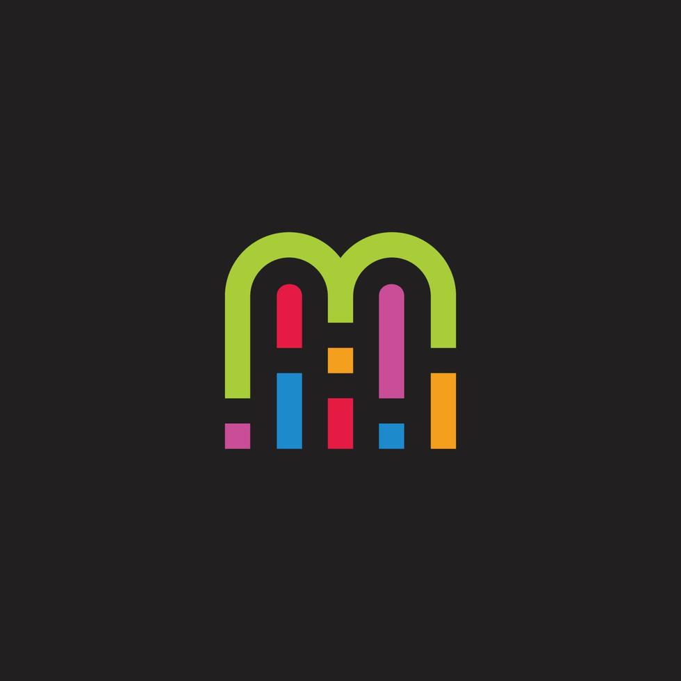 vector de logotipo simple de píxeles de rayas de movimiento de letra m