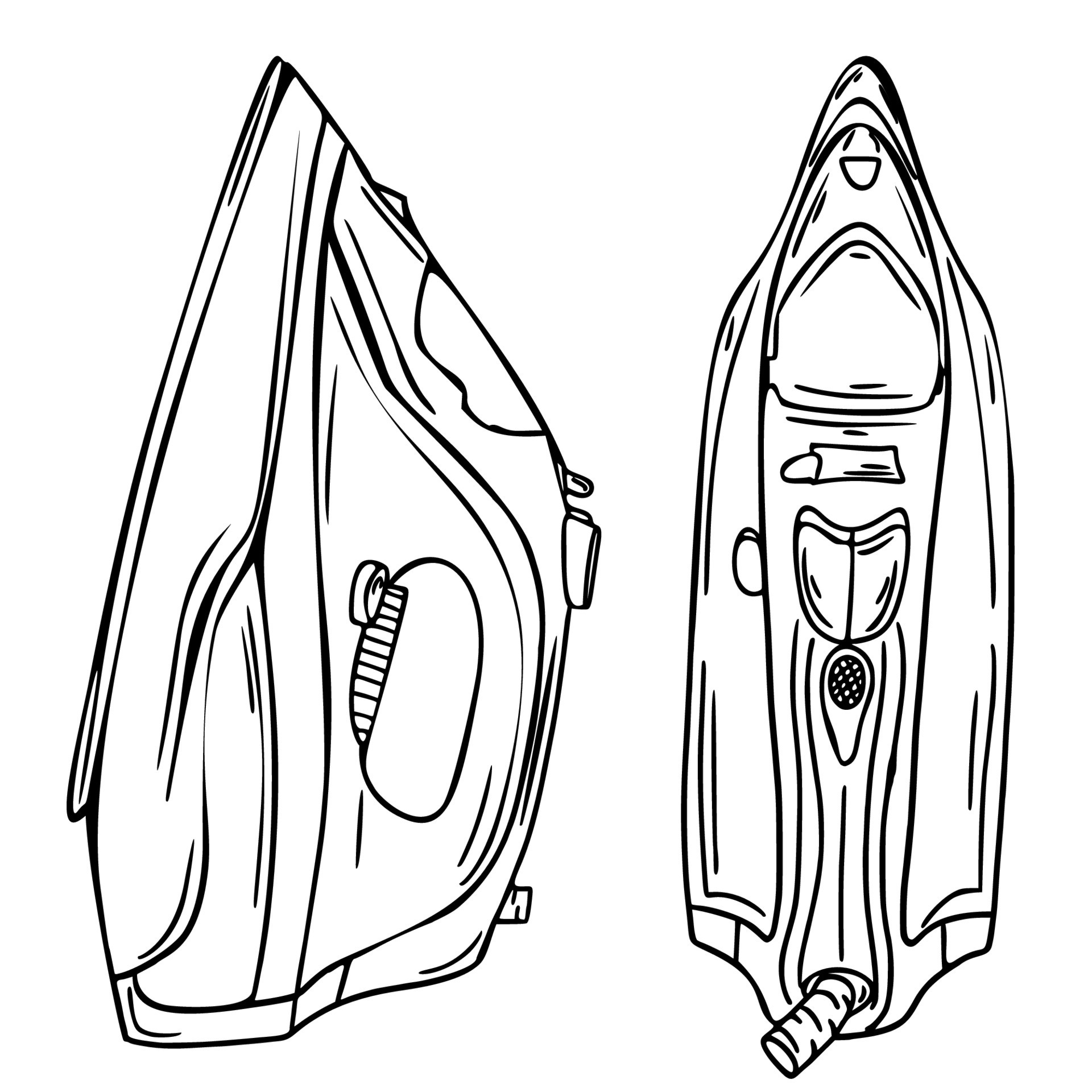 Ironing board. Iron sketch. Black and white sketch. Hand draw. Home