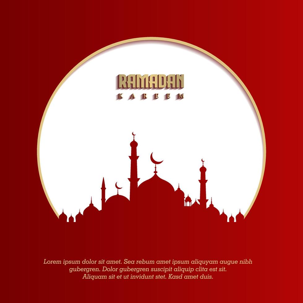 saludo islámico tarjeta ramadan kareem fondo cuadrado diseño de color rojo dorado para fiesta islámica vector