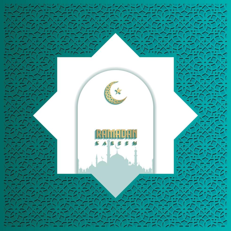 islamic greeting ramadan kareem card square background green color design  for islamic party vector