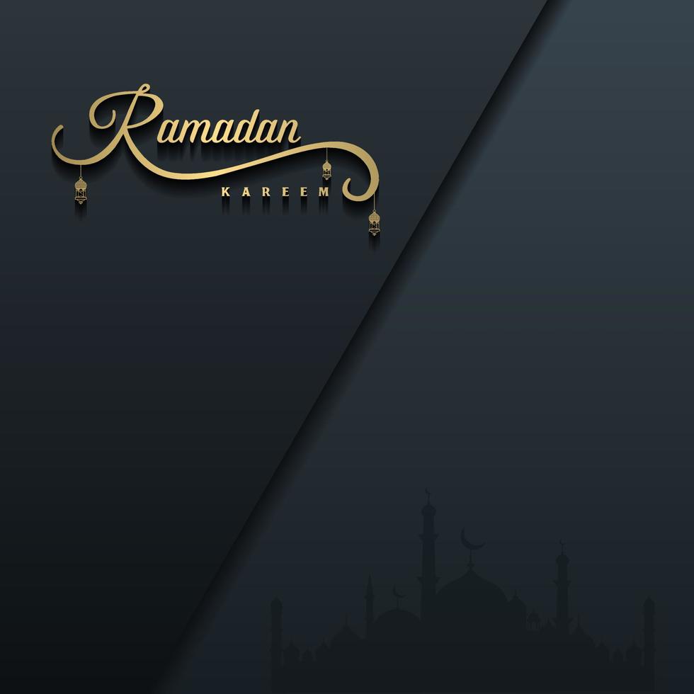 saludo islámico tarjeta ramadan kareem fondo cuadrado diseño de color dorado negro para fiesta islámica vector