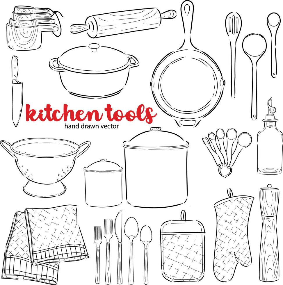 kitchen tools hand drawn vector