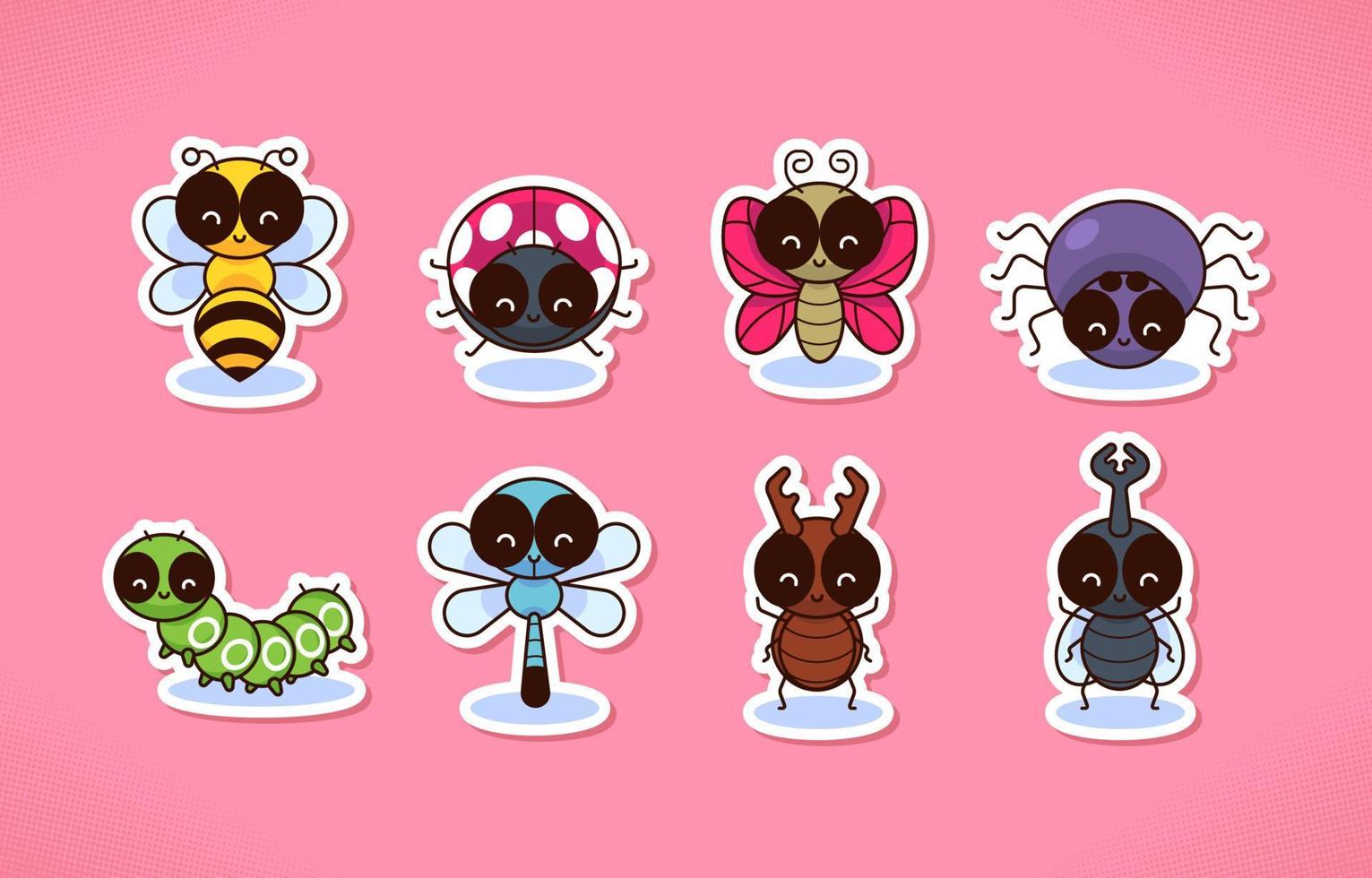 Cute Cartoon Spring Insects Sticker Collection vector