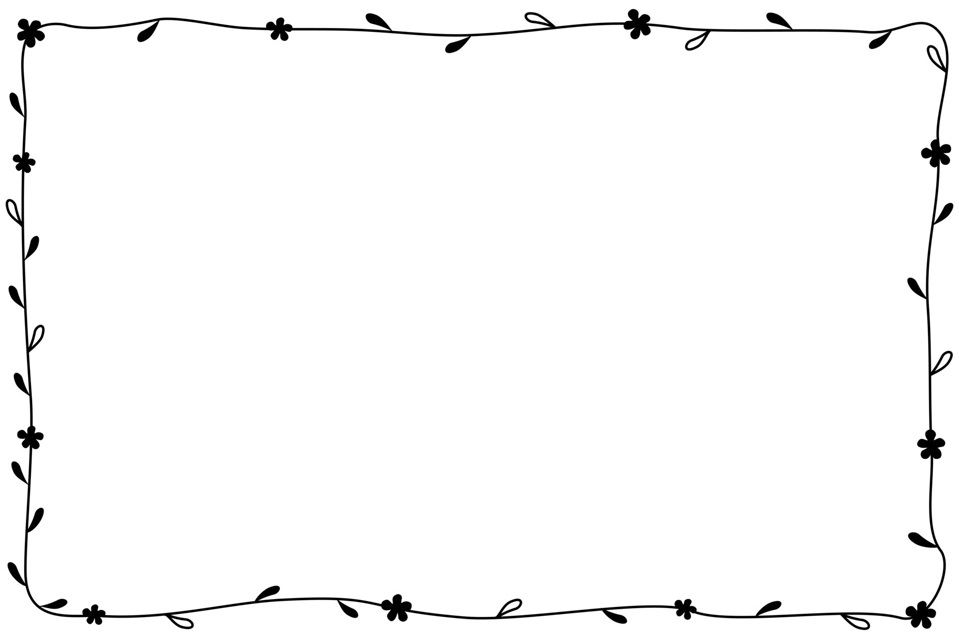 vector-cute-border-black-line-with-mini-flower-and-leaves-on-white