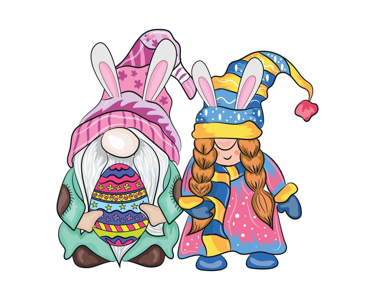 conjunto de sublimación de gnomos de pascua, conjunto de imágenes prediseñadas de gnomos de pascua, gnomos lindos con huevo de pascua y zanahorias vector