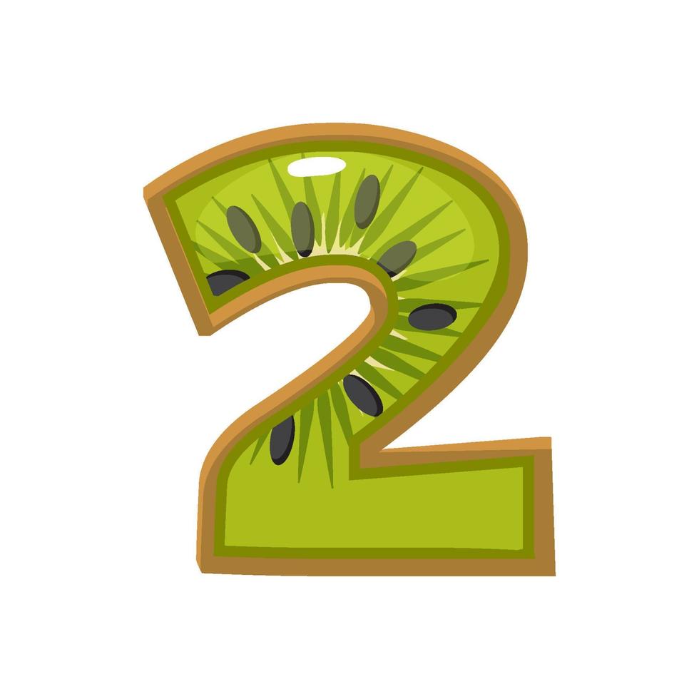 Cartoon Fruit kiwi number 2, vector digit two