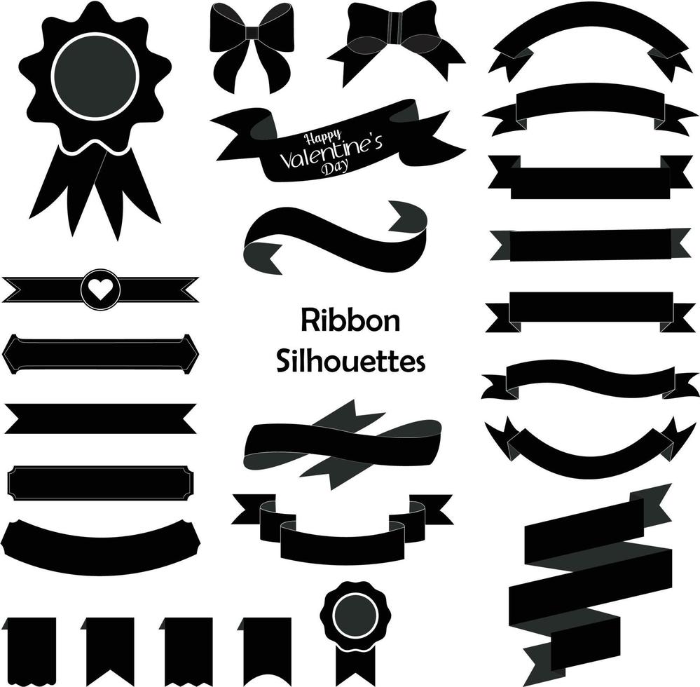 Ribbon, riband banners editable element vector or silhouettes bundle