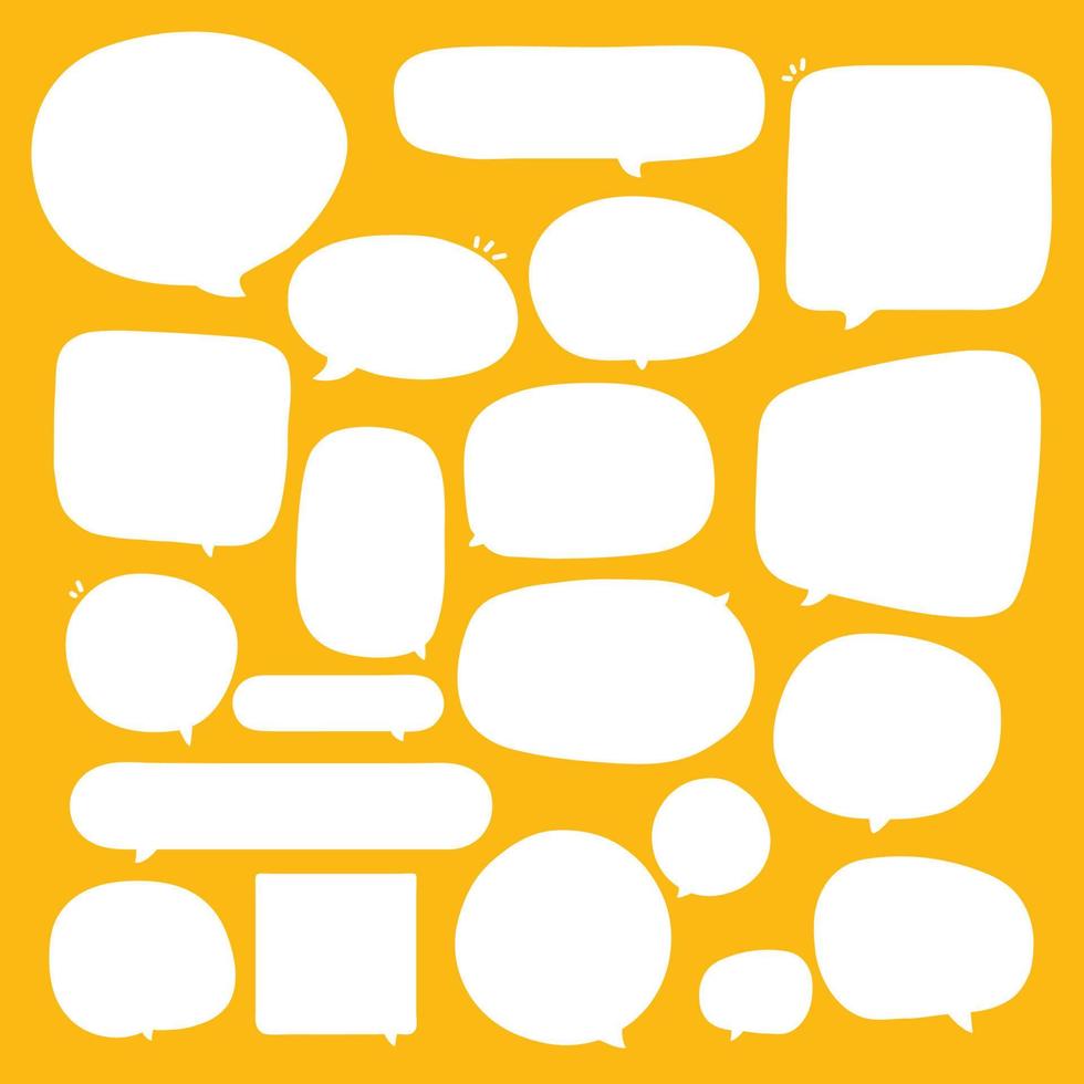 Set of speak bubble text, chatting box, message box outline cartoon illustration design. Balloon doodle style of thinking sign symbol. color cute and lovely chat speech sticker. box, text, dialog, art vector