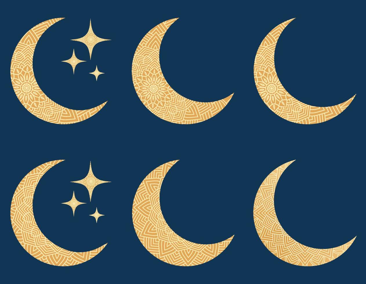 Set Golden Moon With Mandala vector