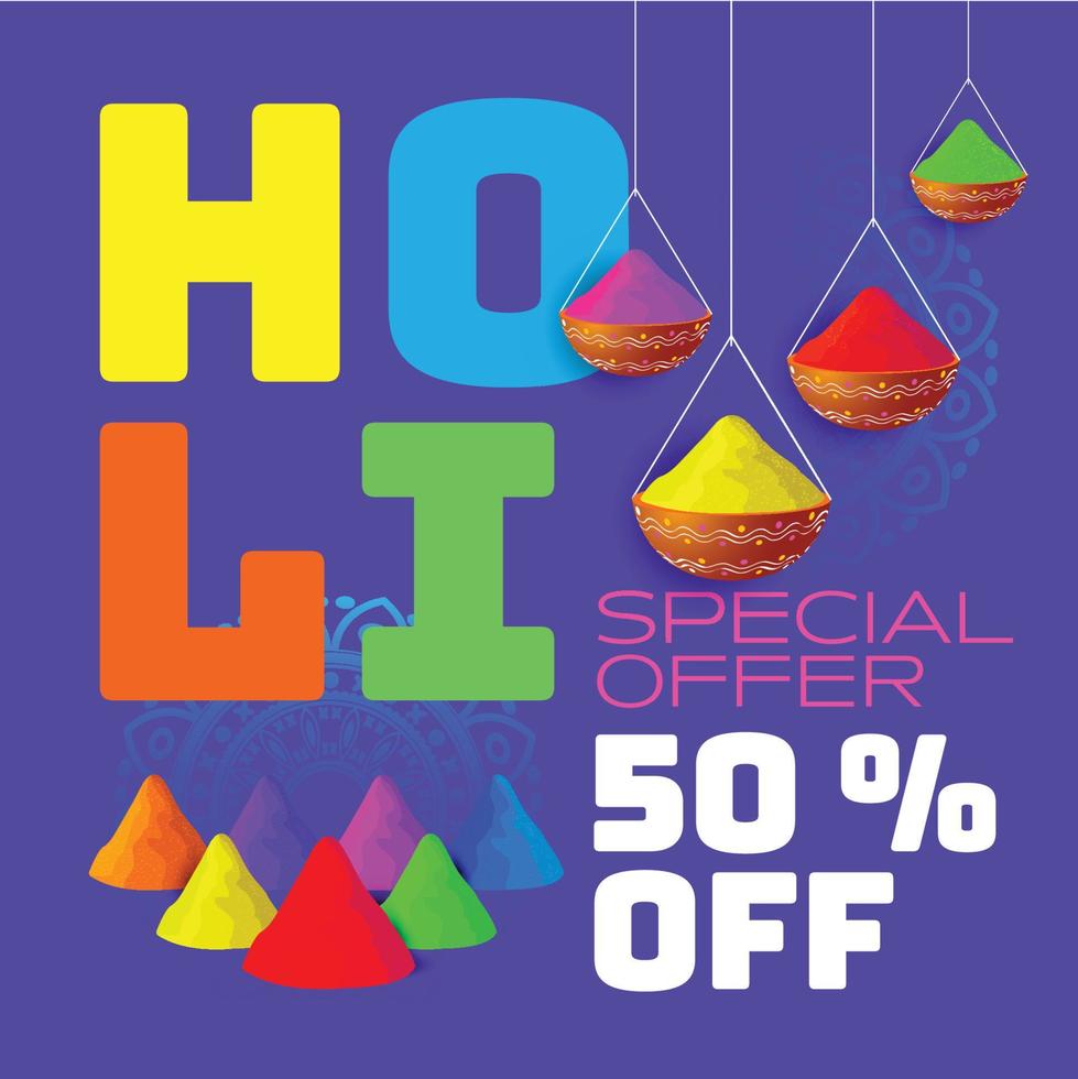 ilustración vectorial de colorida venta feliz holi, oferta plantilla de banner de descuento vector