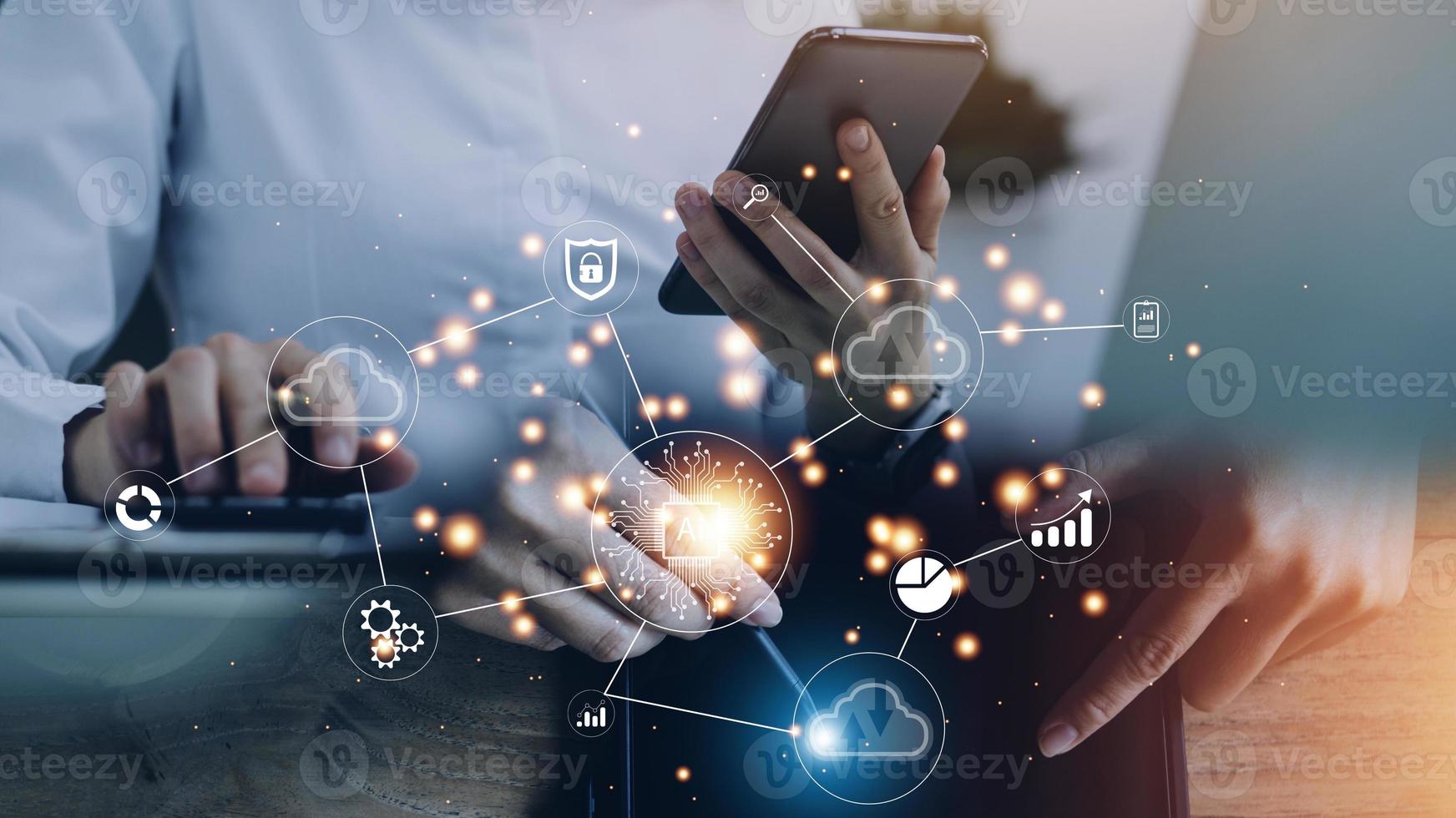 Digital transformation change management, internet of things , new technology bigdata and business process strategy, automate operation, customer service management, cloud computing photo