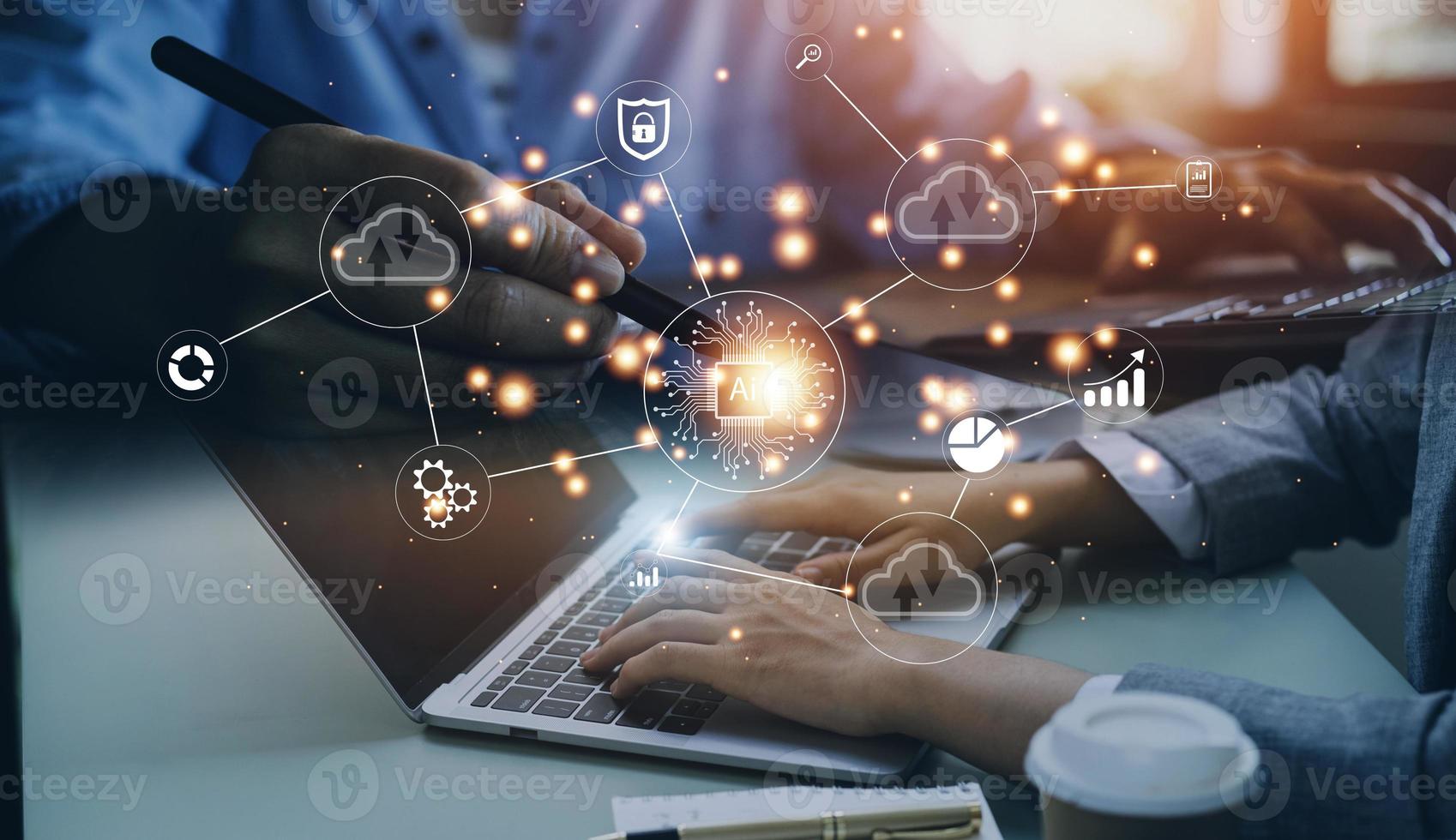Digital transformation change management, internet of things , new technology bigdata and business process strategy, automate operation, customer service management, cloud computing photo
